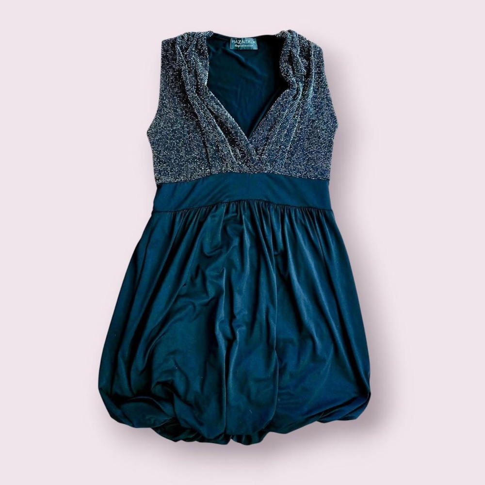 Y2K babydoll dress, bubble hem mini dress with a babydoll top with silver metall